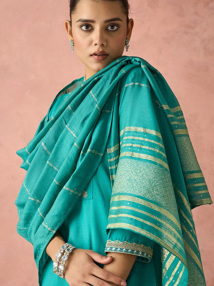 KALINI Ethnic Motifs Embroidered Straight Kurta With Trousers & Dupatta
