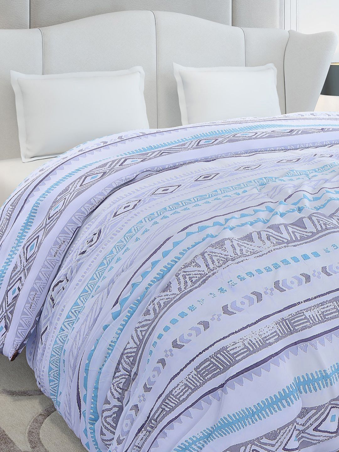 Monte Carlo Blue & White Geometric Mild Winter 210 GSM Double Bed Duvet