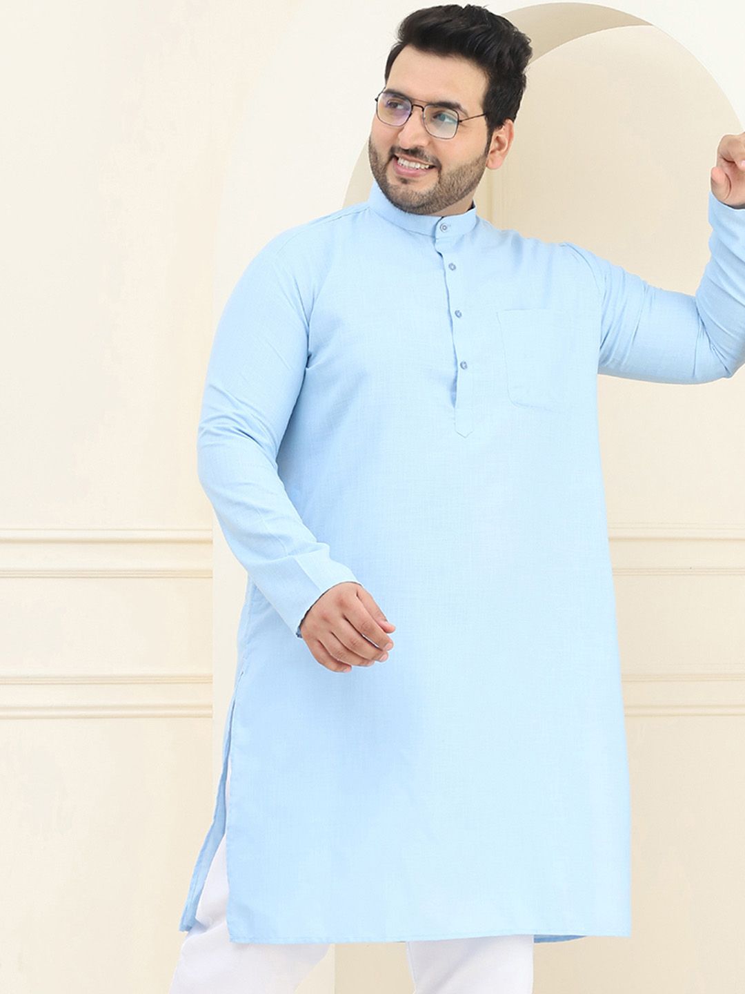 SOJANYA PLUS Band Collar Cotton Straight Kurta