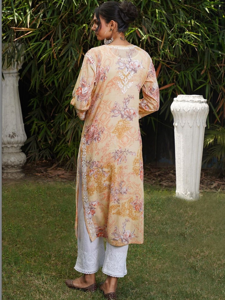 House of Chikankari Women Floral Printed Chikankari Indie Florals Kurta