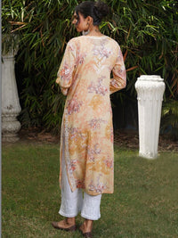 House of Chikankari Women Floral Printed Chikankari Indie Florals Kurta