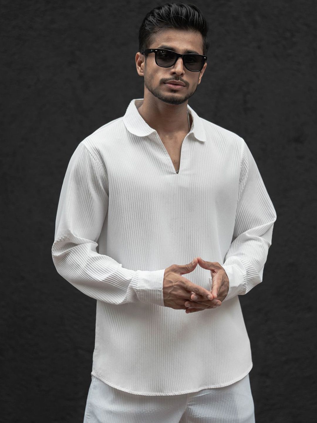 Powerlook Self Design Polo Collar Long Sleeves T-Shirt With Trouser