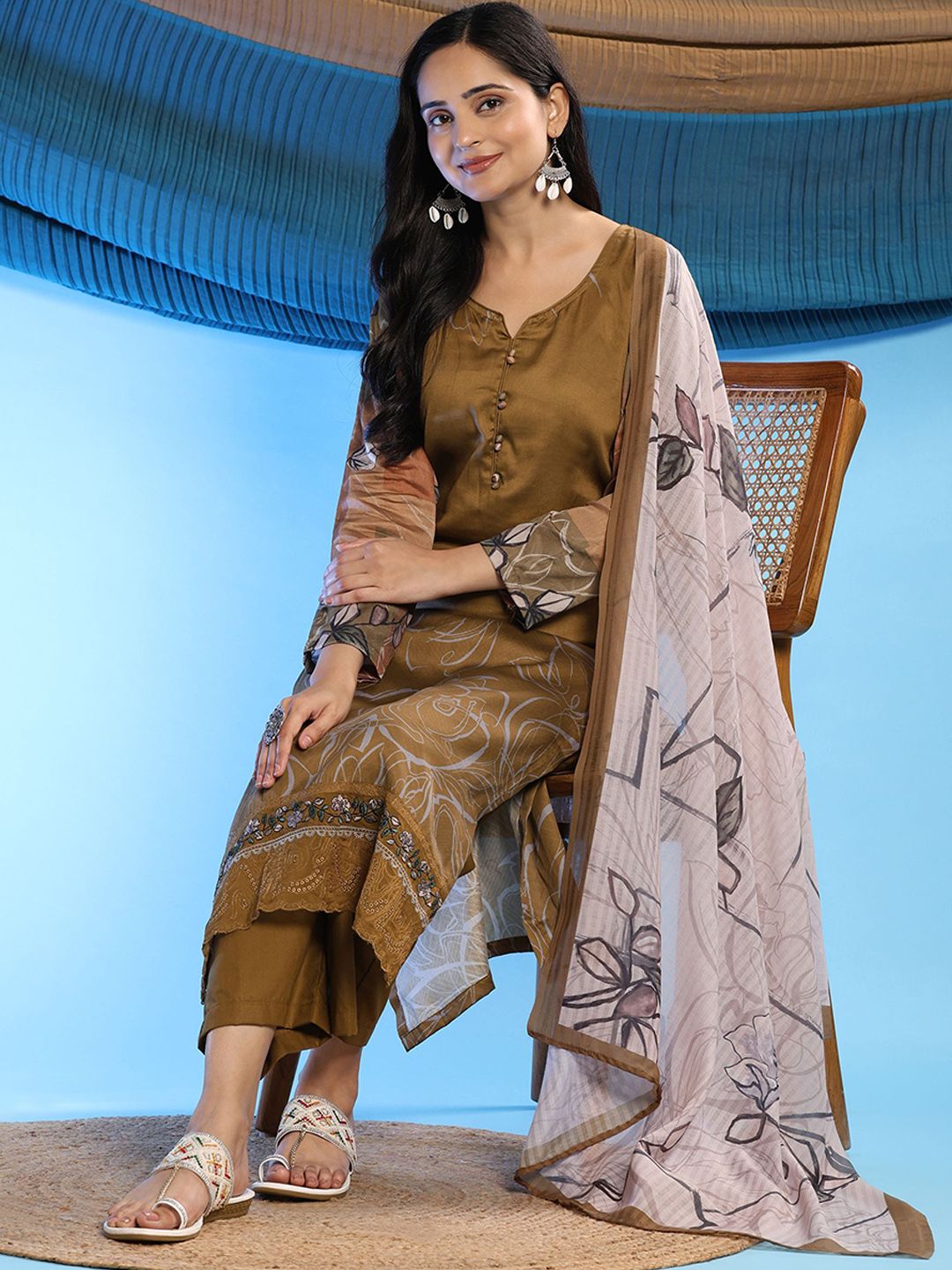 Mamicha Women Floral Printed Regular Pure Cotton Kurta with Palazzos & With Dupatta