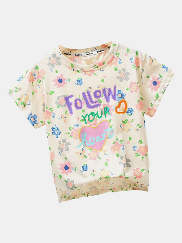 YK Girls Typography Printed Tropical Applique T-shirt