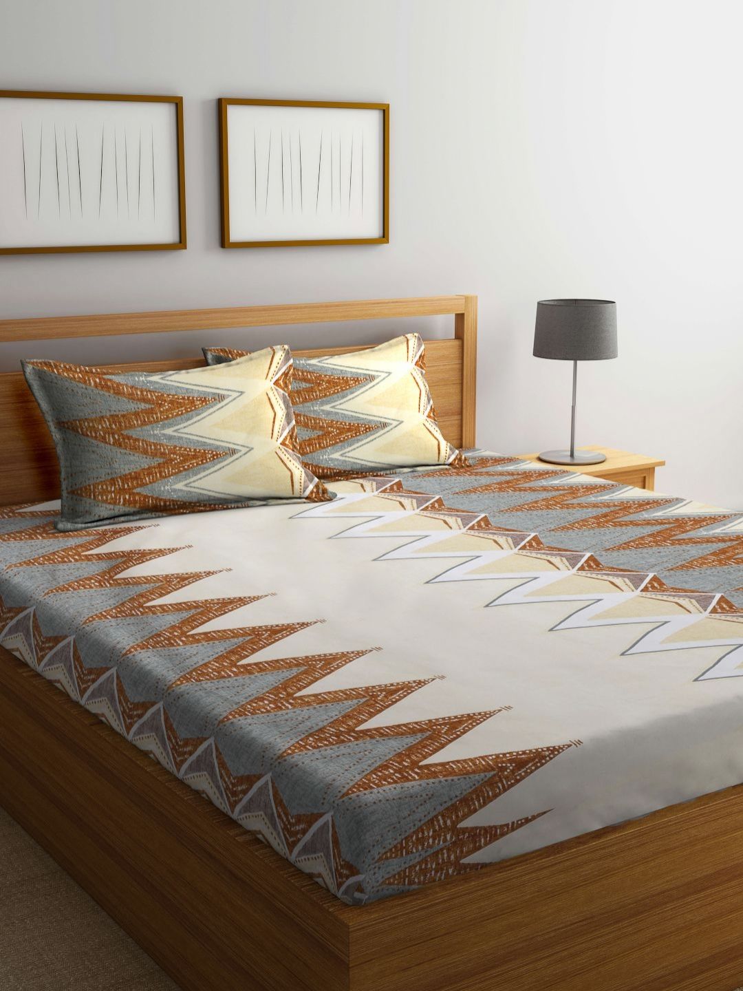 Myntra Elegant Homes Grey & Brown 300 TC King Bedsheet with 2 Pillow Covers