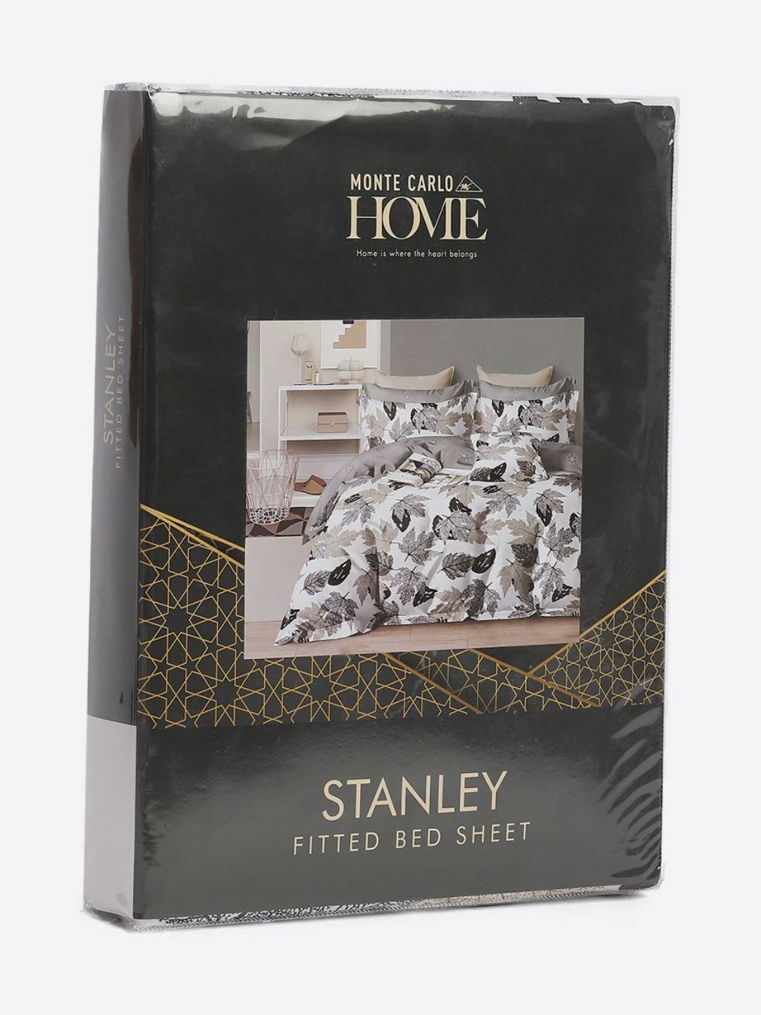 Monte Carlo Stanley White & Grey Printed 144 TC King Bedsheet Set 1.85 m x 1.95 m