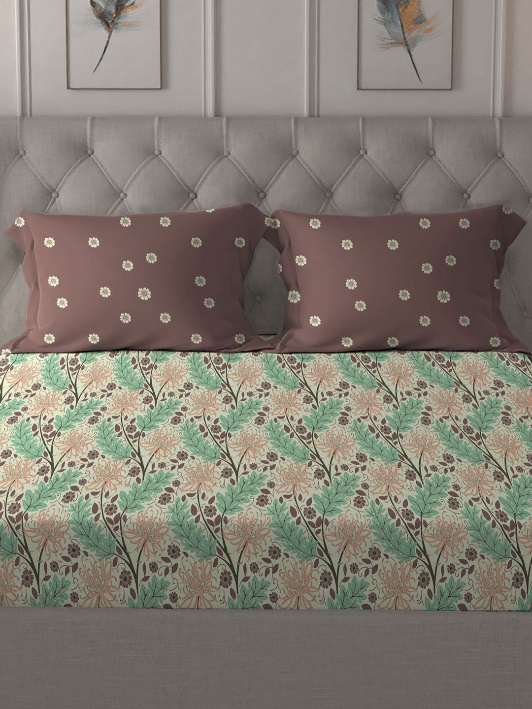 MYTRIDENT Brown Comfort Living Flat 120TC Queen Cotton 1 Bedsheet with 2 Pillow Covers
