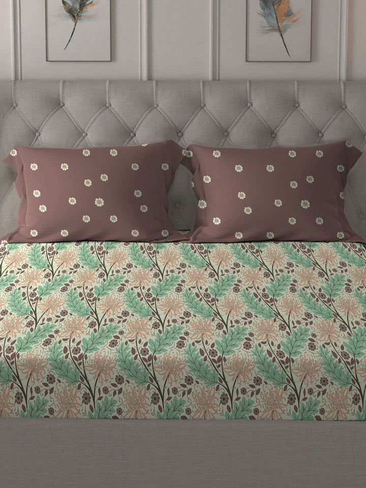 MYTRIDENT Brown Comfort Living Flat 120TC Queen Cotton 1 Bedsheet with 2 Pillow Covers