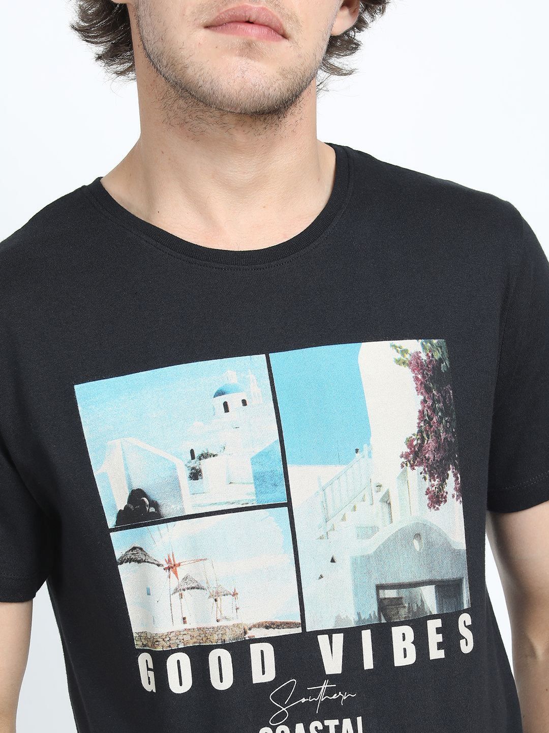 HIGHLANDER Men Graphic Printed Round Neck Cotton Slim Fit T-shirt