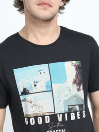 HIGHLANDER Men Graphic Printed Round Neck Cotton Slim Fit T-shirt