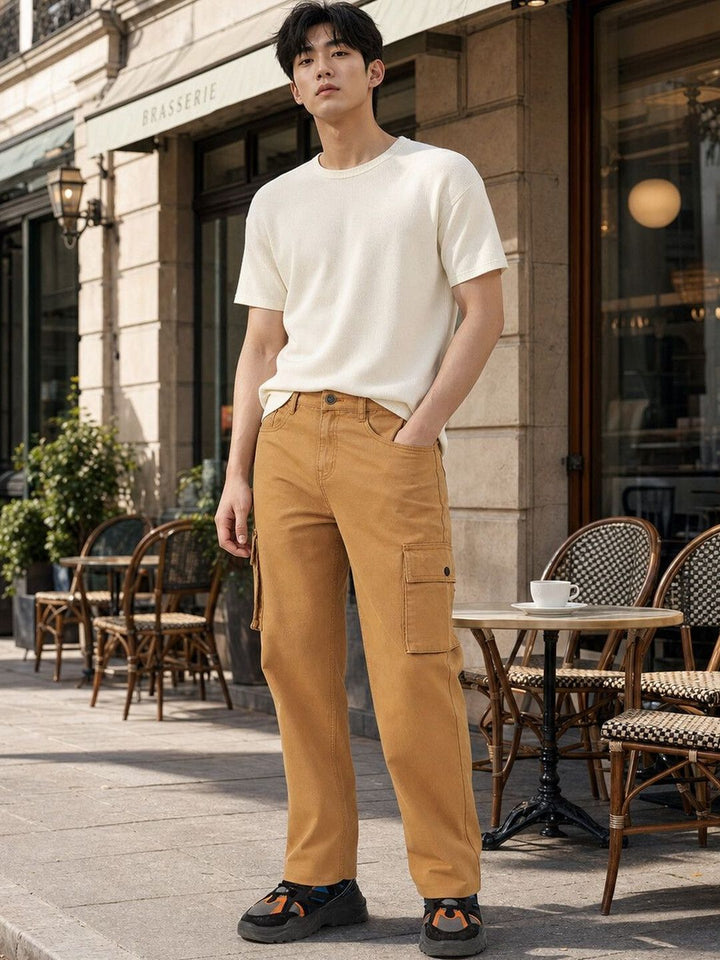 Eszett Lelaki Cotton Solid Baggy Cargos Trousers