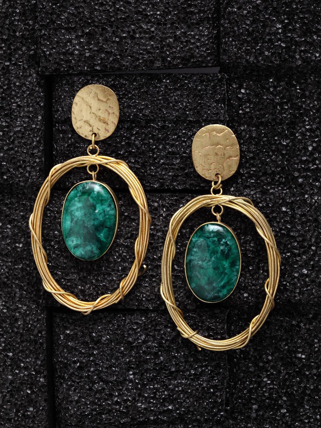 DressBerry Gold-Plated Contemporary Stone Studded Drop Earrings