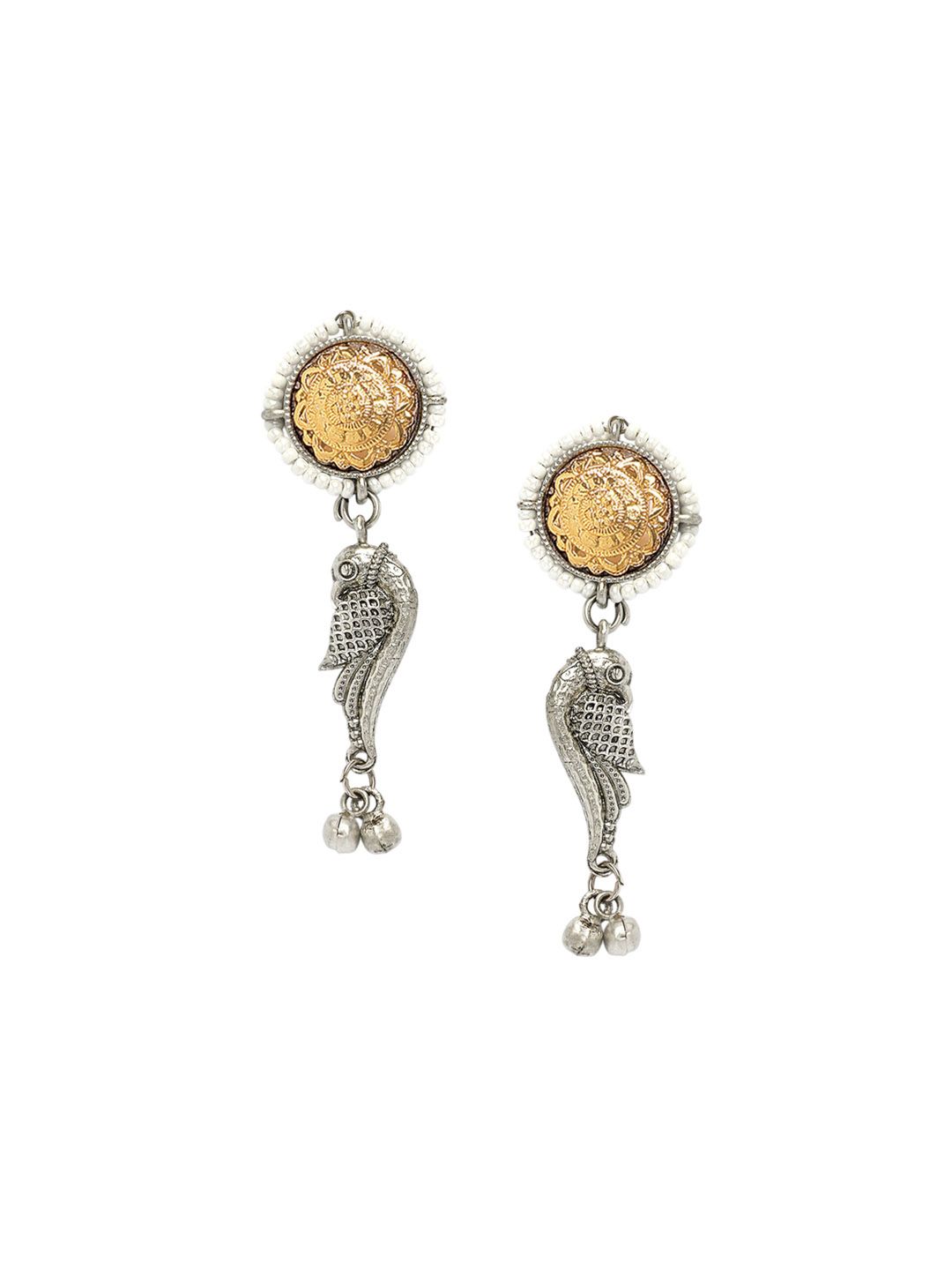 KARATCART Silver-Plated Oxidised Peacock Design Hasli Jewellery Set