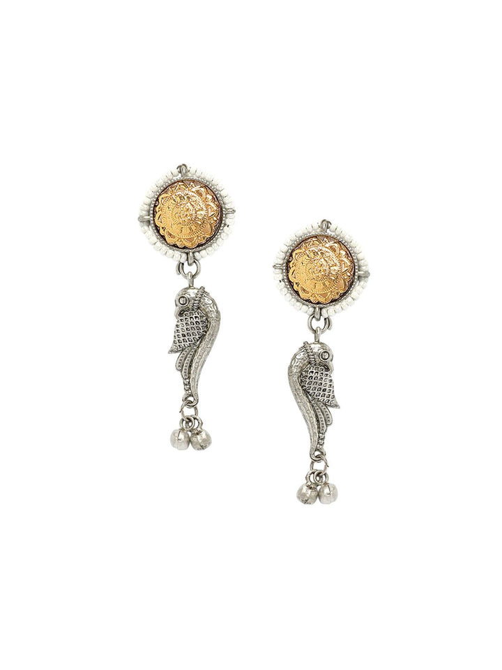 KARATCART Silver-Plated Oxidised Peacock Design Hasli Jewellery Set