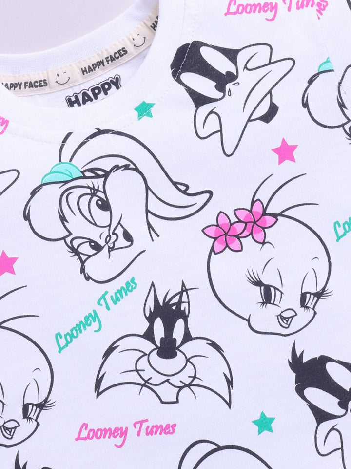 Happy Faces Kids Girls Looney Tunes Printed Pure Cotton T-Shirt