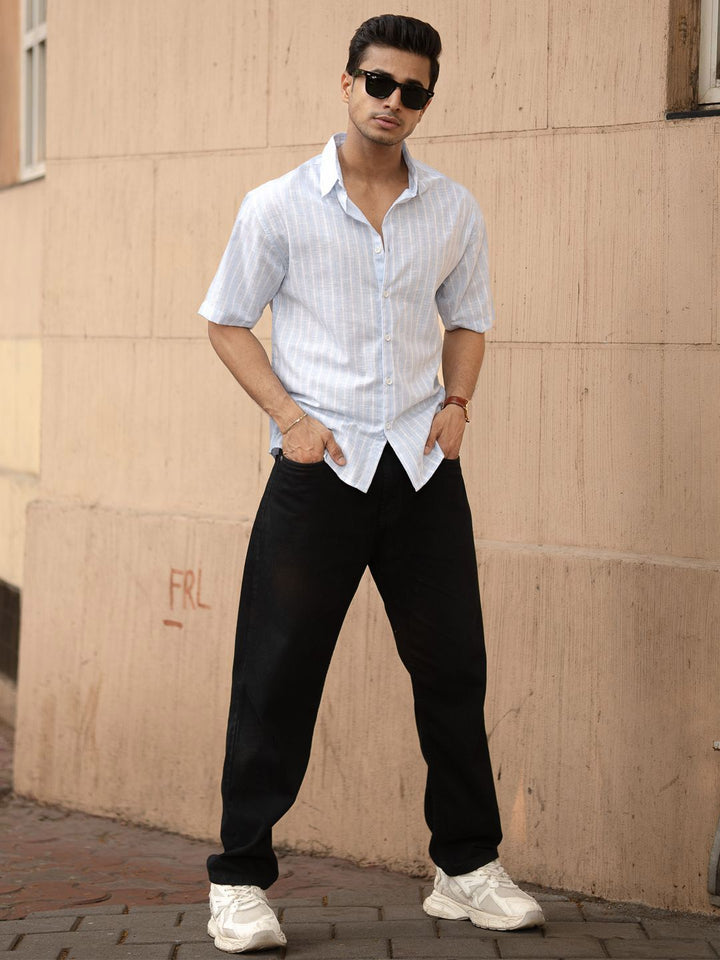 Powerlook Men Striped Oversized Drop-Shoulder Sleeves Casual Shirt
