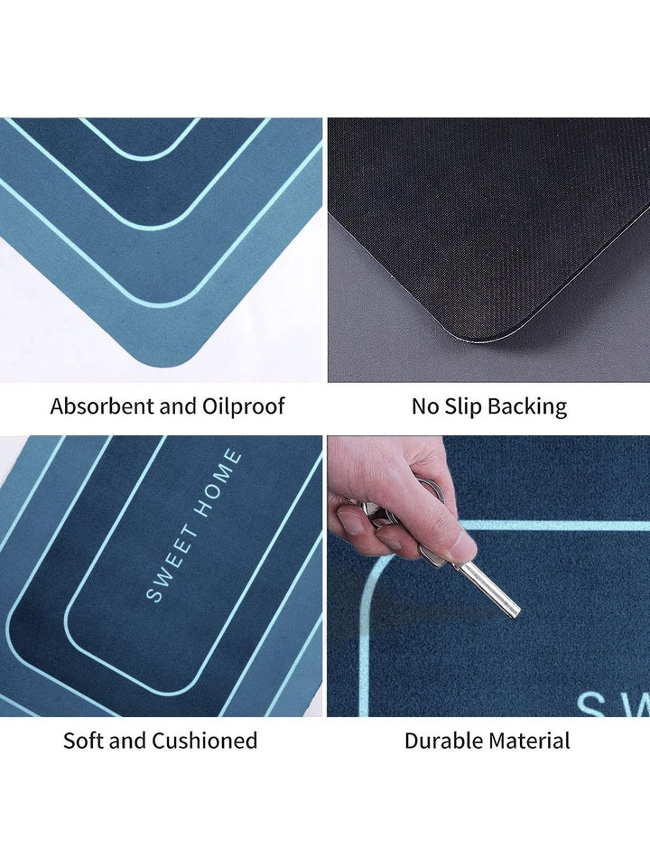 Cortina Blue 2 Pieces Printed Rectangular Anti-Skid Kitchen Mats