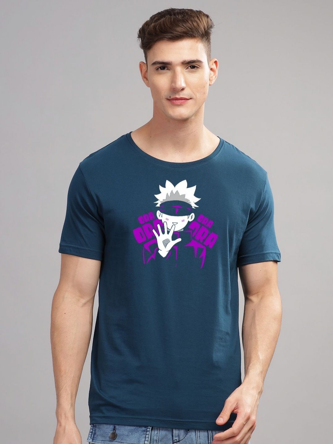 ADRO Men Printed Raw Edge T-shirt