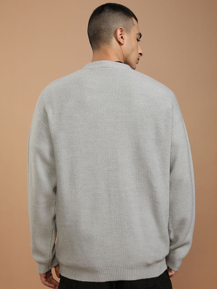 HIGHLANDER Men Embroidered Ribbed Cardigan with Embellished Detail