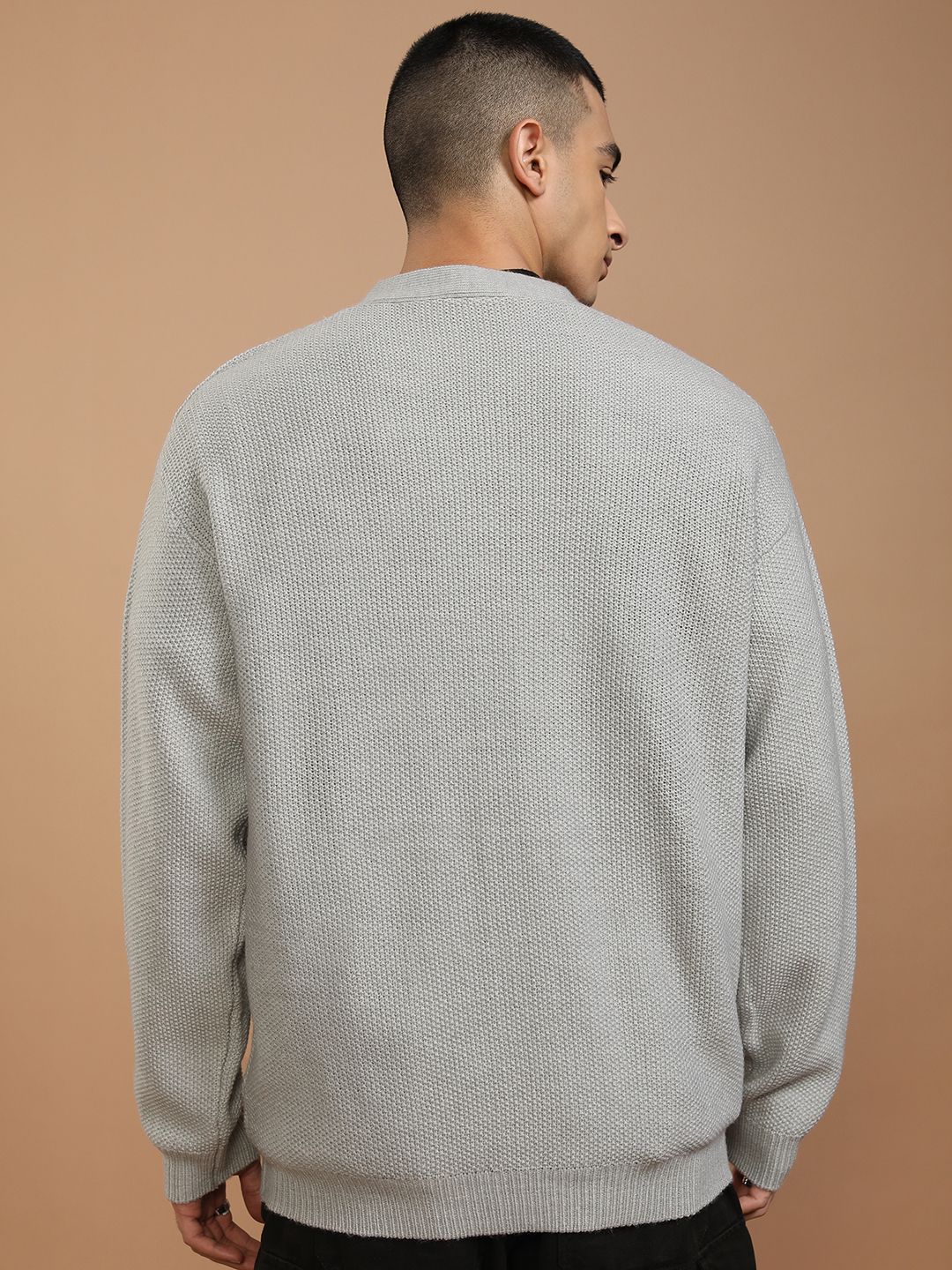 HIGHLANDER Men Embroidered Ribbed Cardigan with Embellished Detail