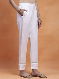 House of Chikankari Women White Cotton Solid Seluar