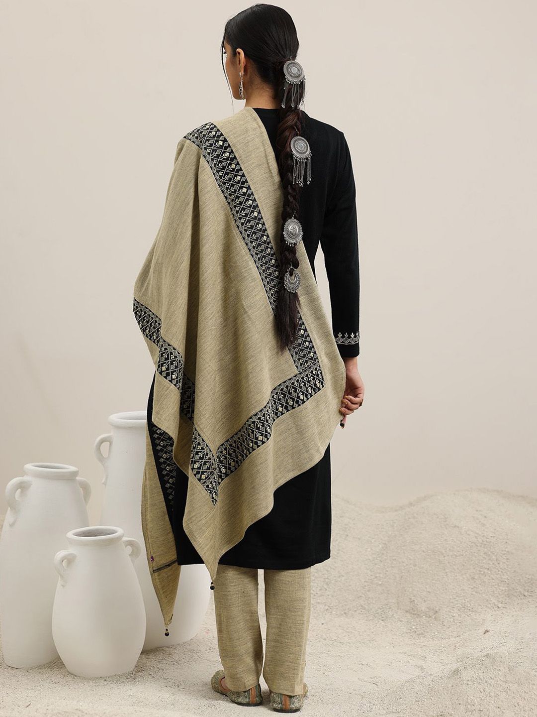 Libas Yoke Design Mandarin Collar Straight Kurta With Trousers & Dupatta