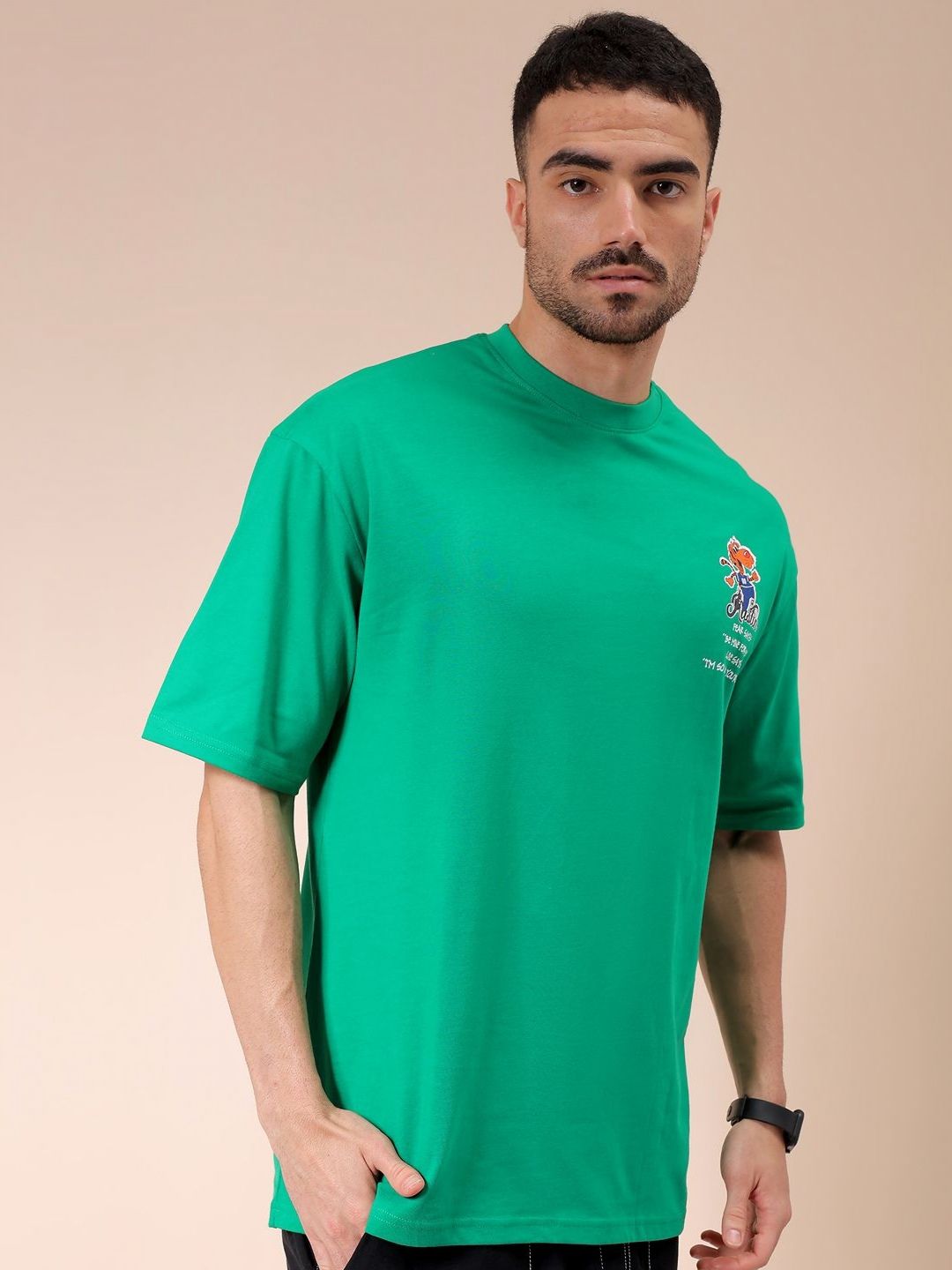 The Indian Garage Co Men Graphic Printed Round Neck Cotton Oversized T-shirt