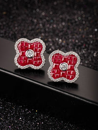 PANASH 925 Sterling Silver Rhodium-Plated Cubic Zirconia Studs