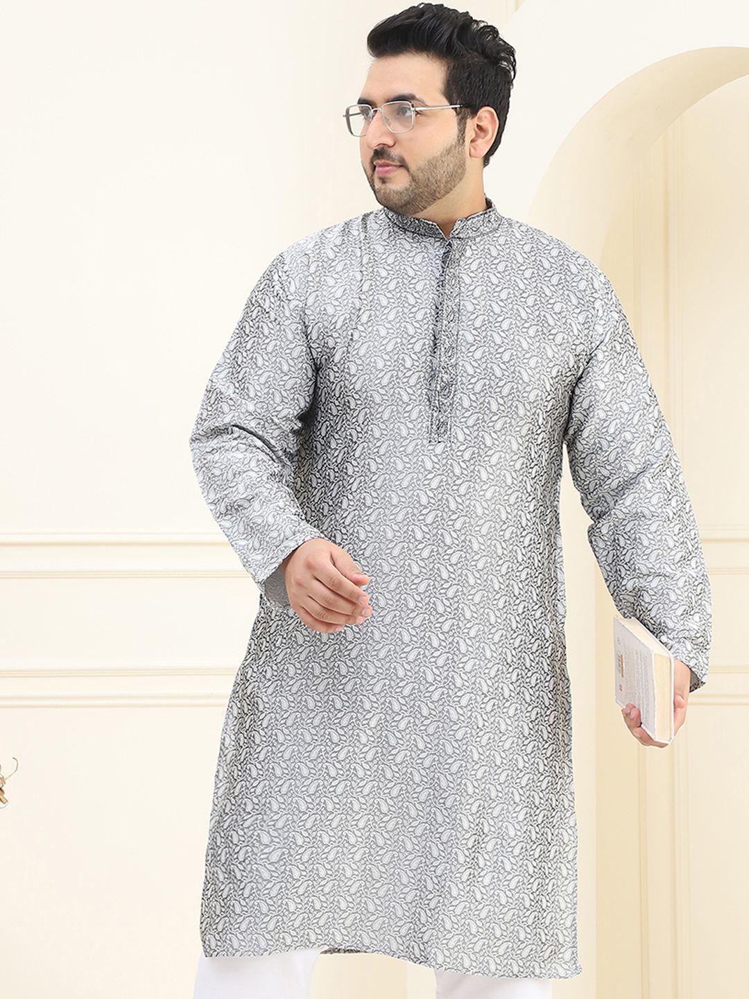 SOJANYA PLUS Paisley Printed Mandarin Collar Kurta Lurus Biasa