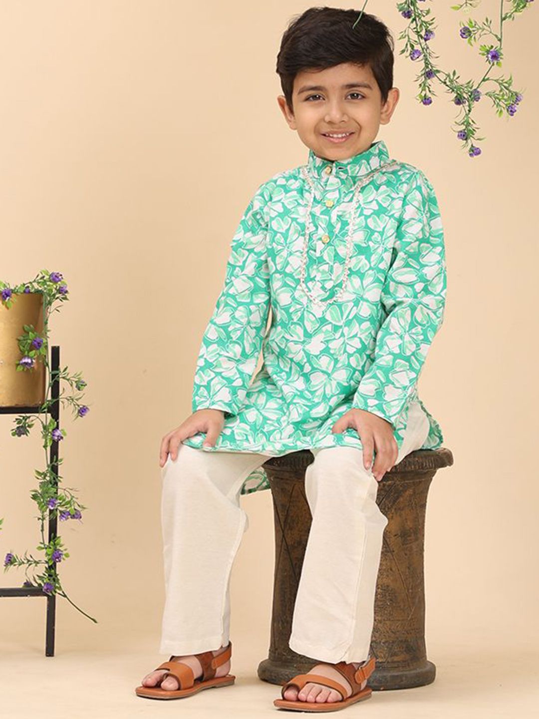 Cutiekins Boys Floral Printed Kurta with Pyjama