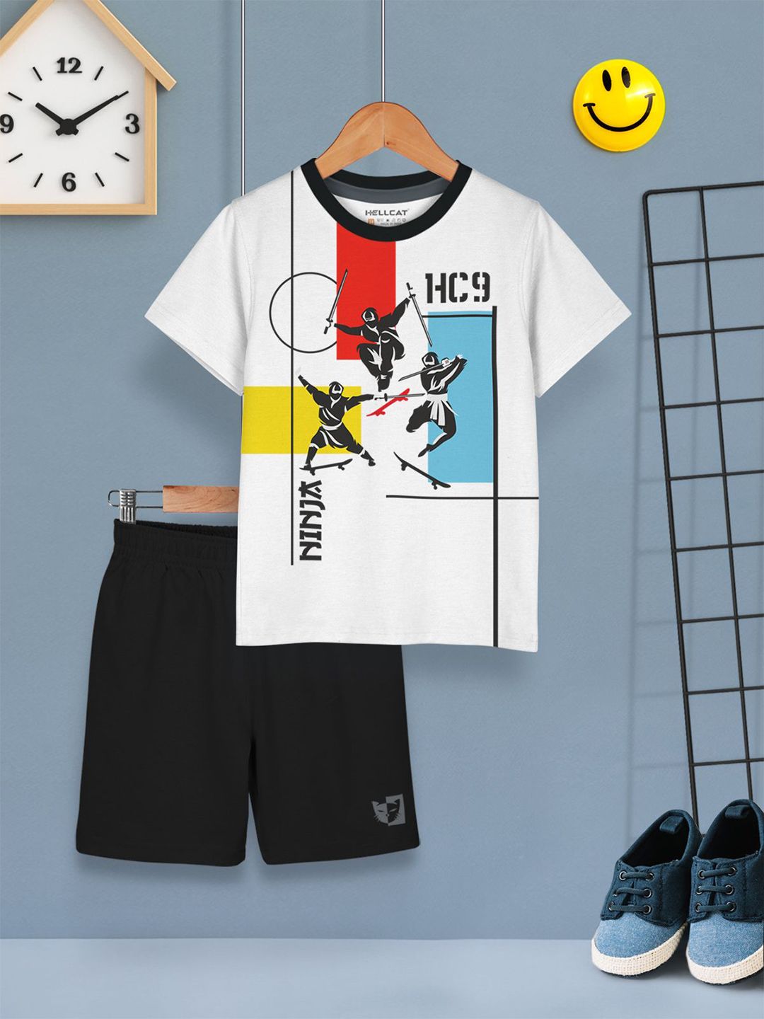 HELLCAT Boys Pack of 2 Printed Round Neck T-Shirts With Shorts