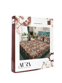 Aura Rust & Blue Ethnic Motifs Printed 300 TC Double King Bedsheet Set-2.50 m X 2.25 m