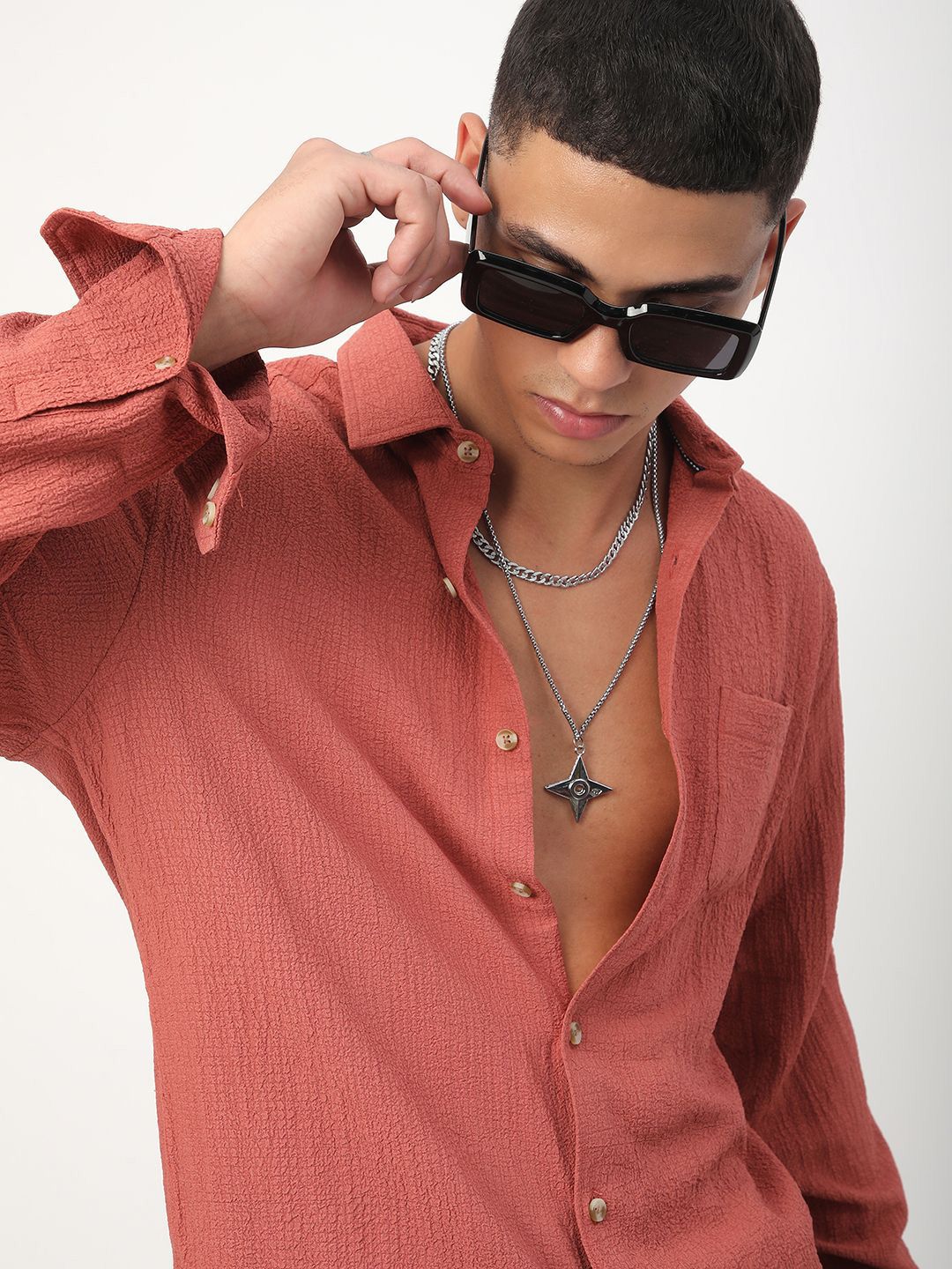 VASTRADO Men Classic Spread Collar Textured Casual Shirt