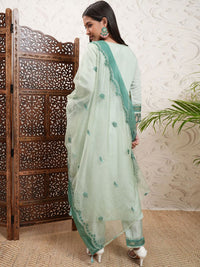 Vishudh Green Ethnic Motifs Embroidered Straight Kurta & Trousers With Dupatta