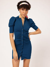DressBerry Effortlessly Stylish Ruched Shirt Collar Mini Shirt Dress