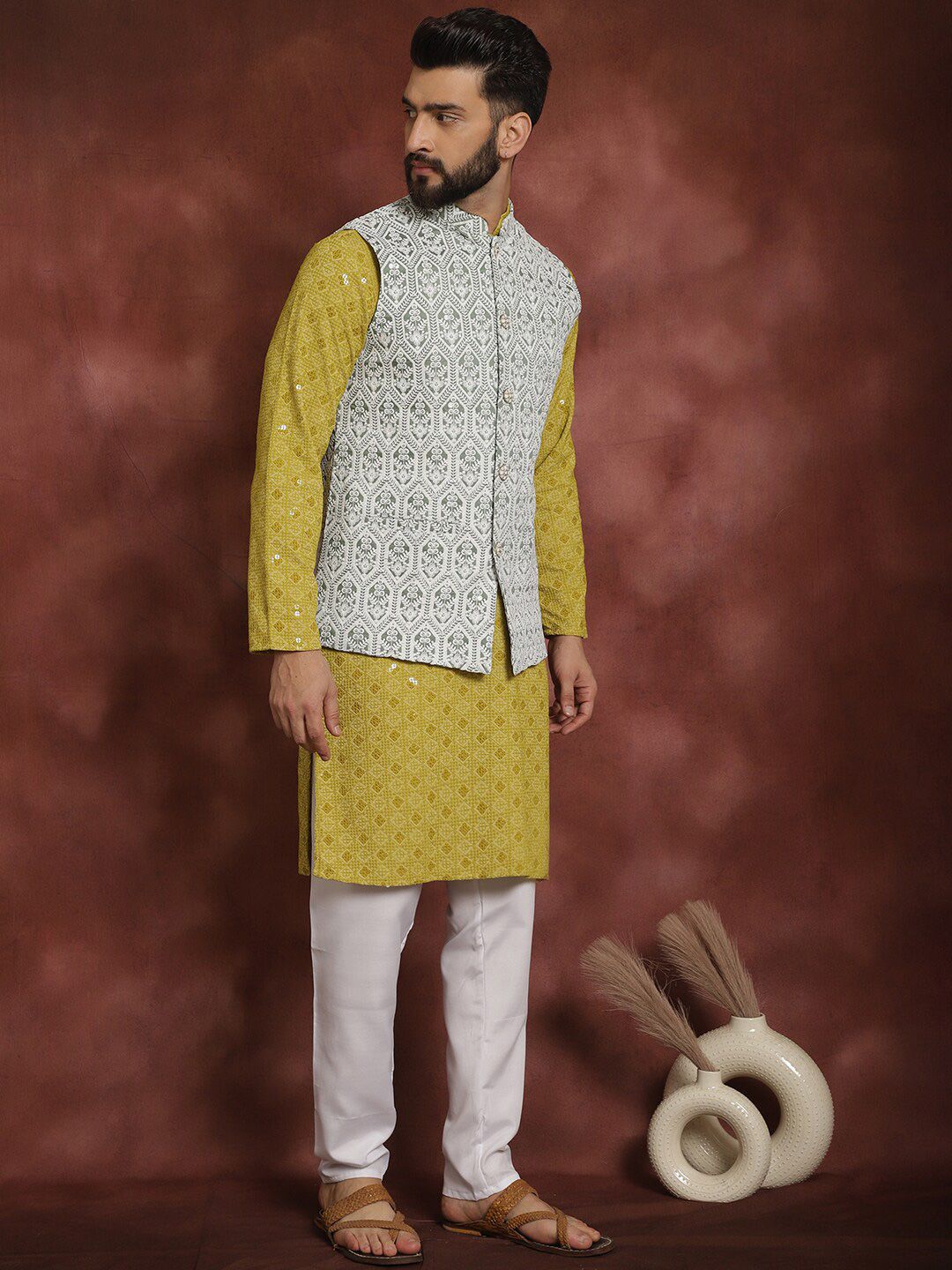 Anouk Embroidered Regular Thread Work Cotton Kurta with Churidar