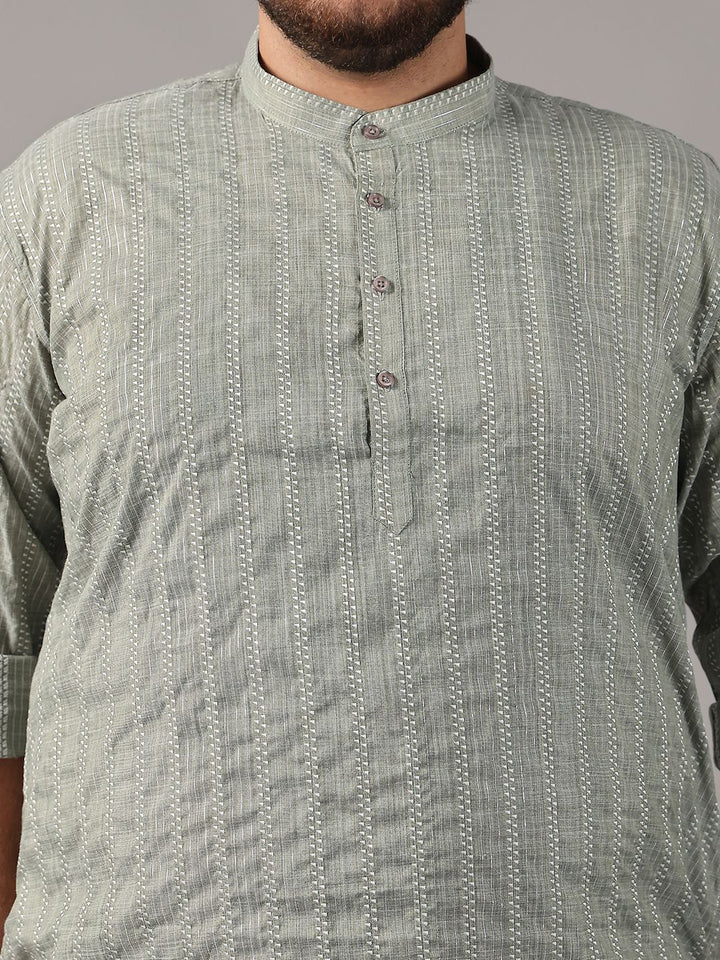 SOJANYA PLUS Size Geometric Woven Design Band Collar Cotton Straight Kurta