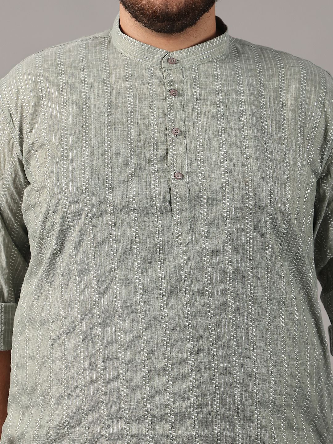 SOJANYA PLUS Size Geometric Woven Design Band Collar Cotton Straight Kurta