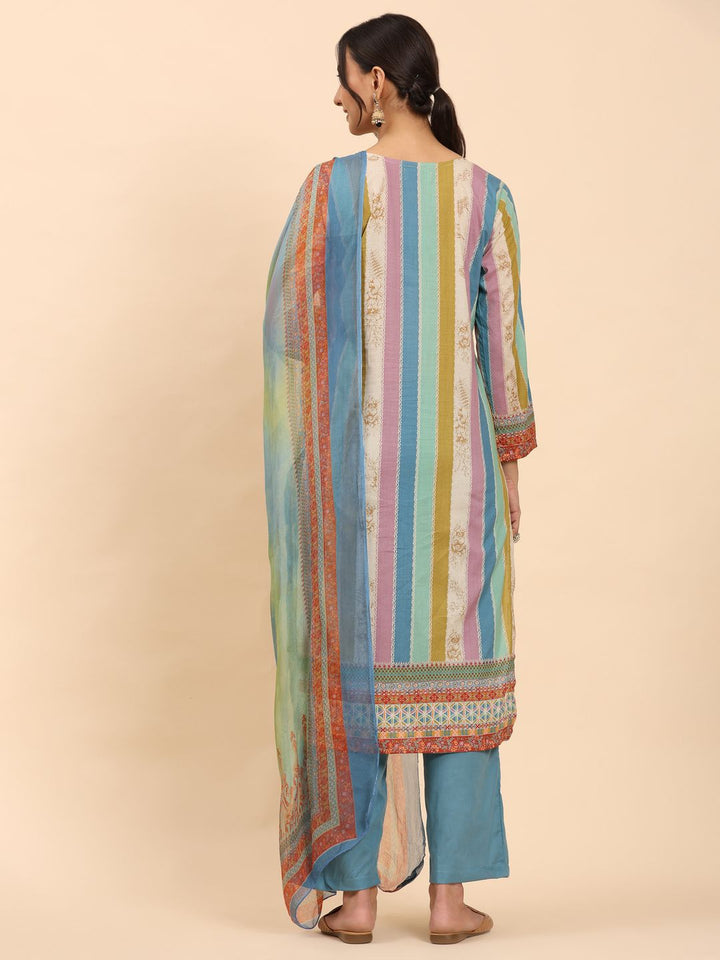 Mamicha Women Striped Printed Kurta With Trousers And Dupatta