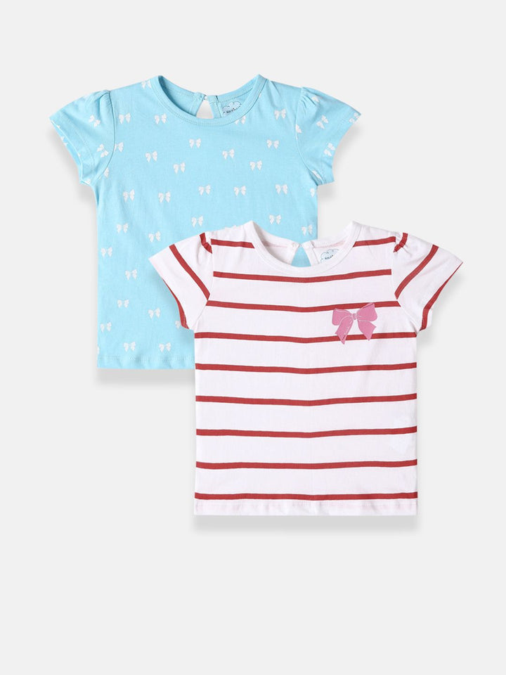 Nauti Nati Girls Pack Of 2 Bio Finish Striped Round Neck Cotton T-shirts