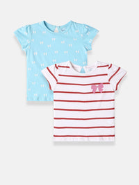 Nauti Nati Girls Pack Of 2 Bio Finish Striped Round Neck Cotton T-shirts