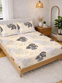 KLOTTHE Beige Floral  300 TC Super King Fine Bedsheets