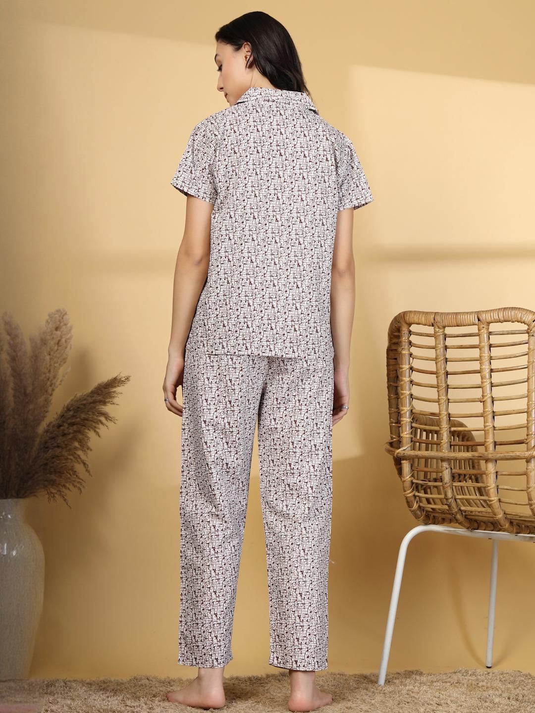 Klotthe Wanita Multi Geometric Bercetak Kolar Lengan Pendek Malam