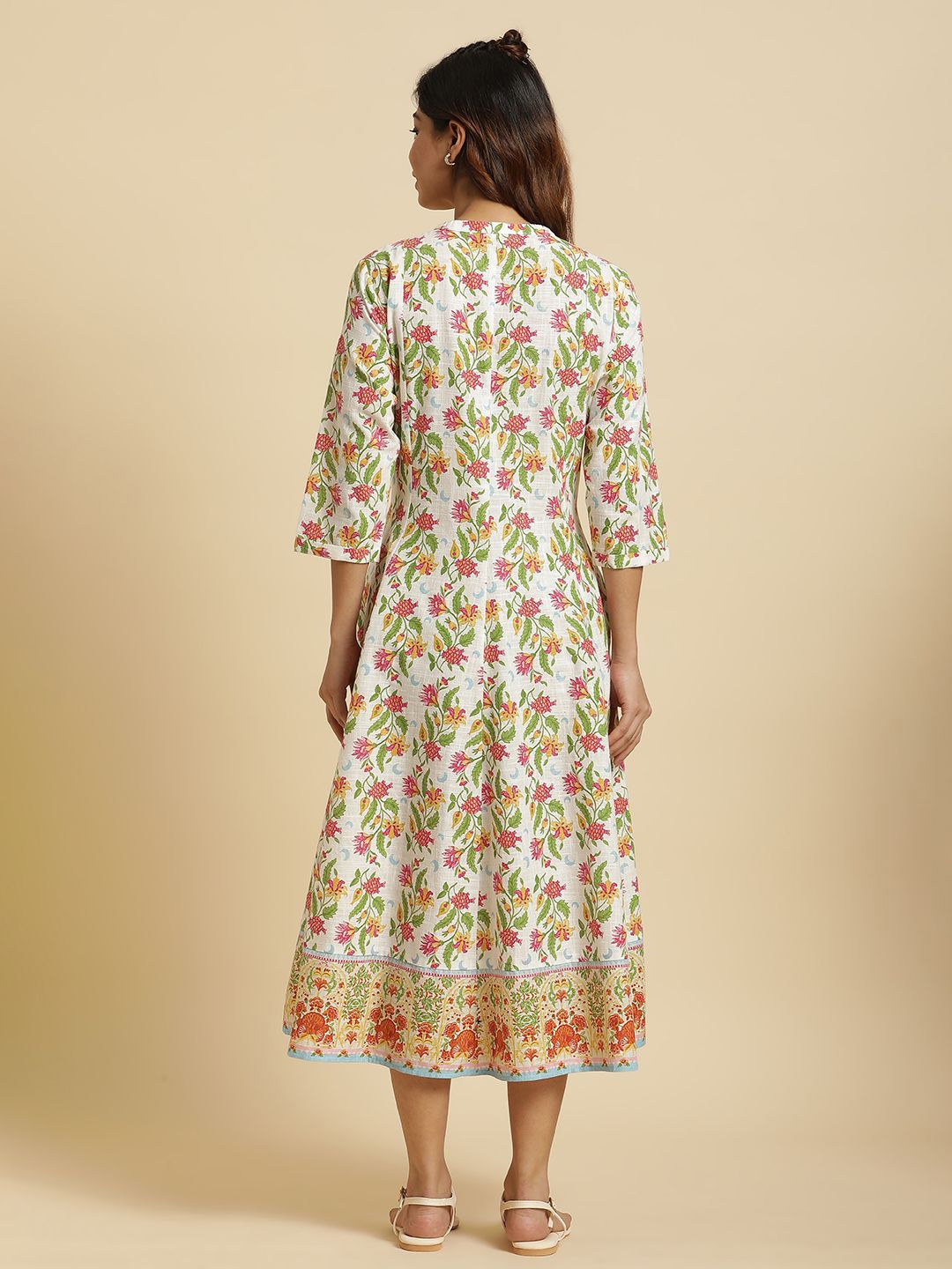 W Floral Printed A-Line Midi Ethnic Dress
