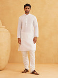 SOJANYA Ethnic Motifs Chikankari Band Collar Pure Cotton Straight Long Kurta