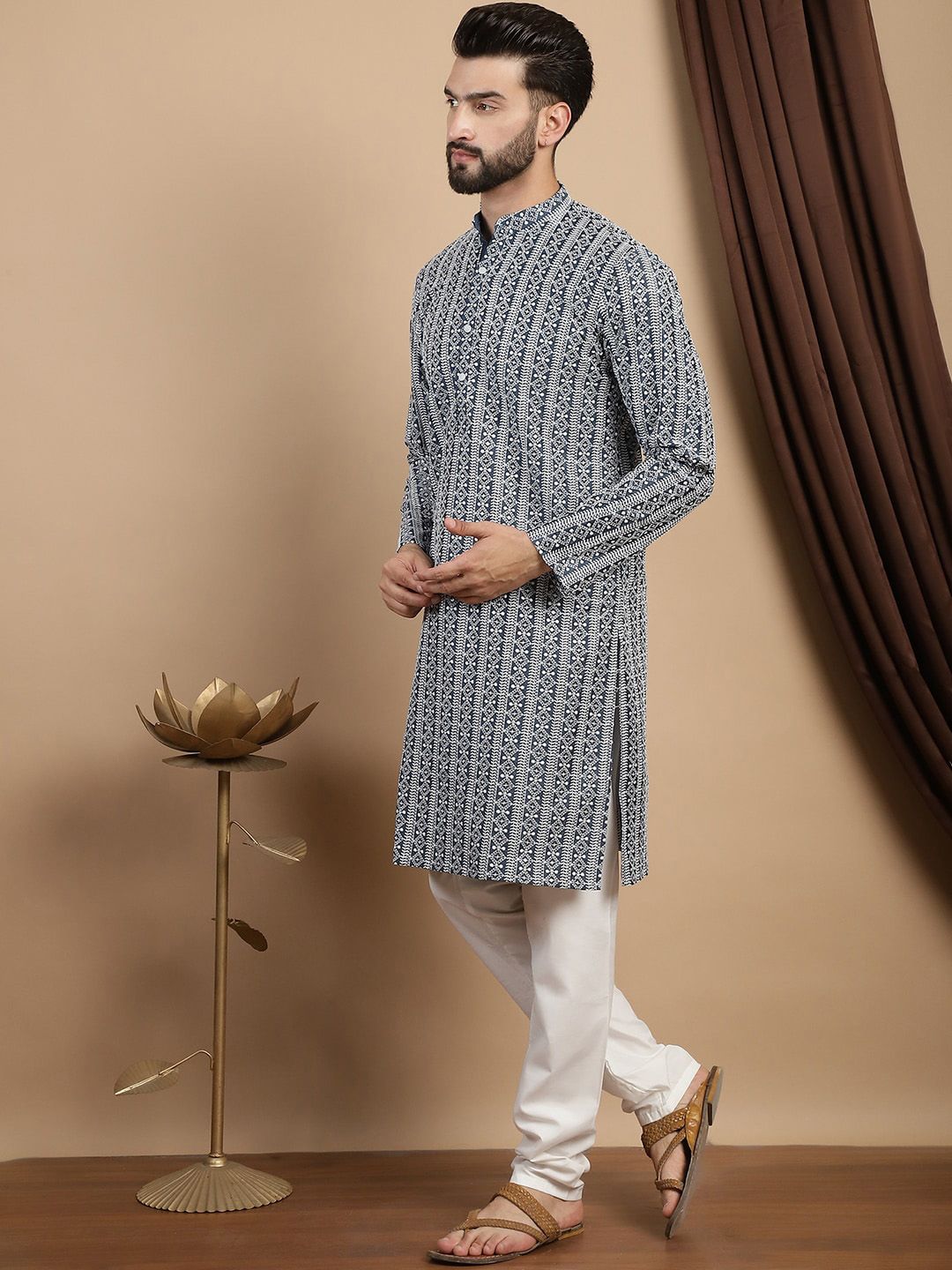 Anouk Ethnic Motifs Embroidered Regular Pure Cotton Straight Kurta With Churidar