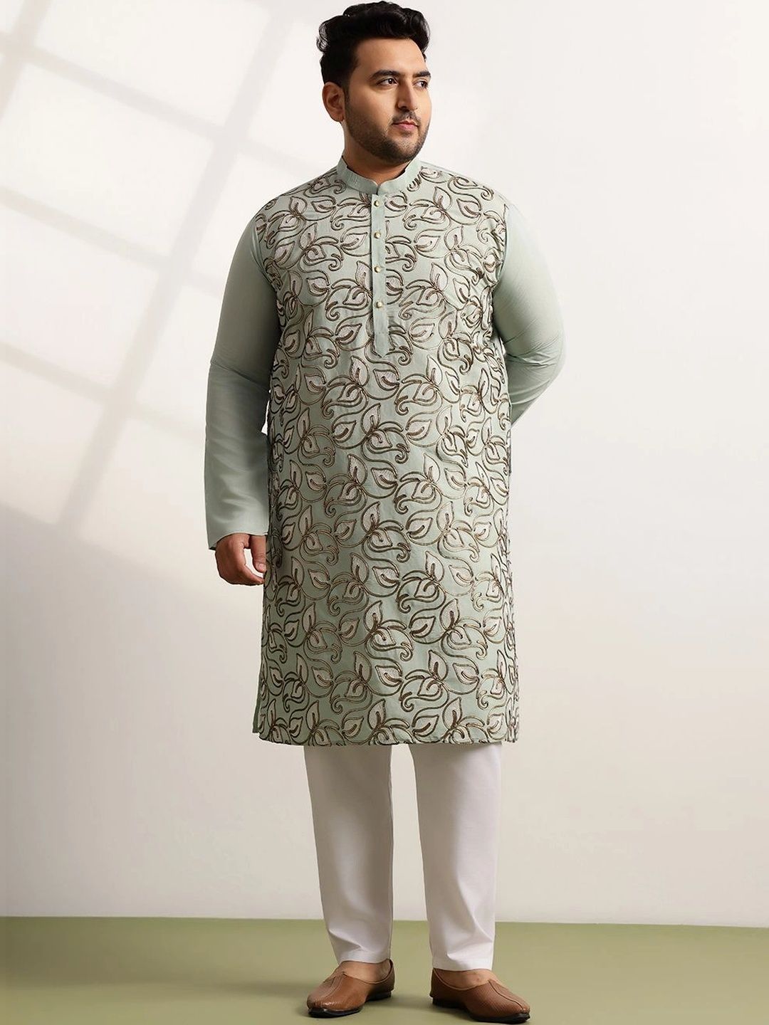 SOJANYA PLUS Lelaki Motif Etnik Sulam Benang Kerja Kurta