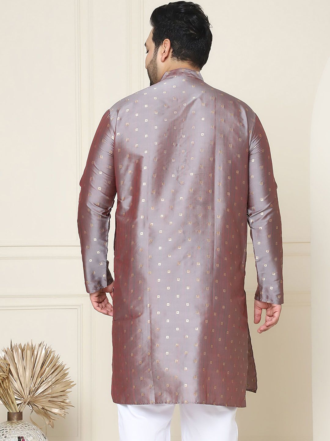 SOJANYA Plus Geometric Woven Design Kolar Mandarin Lengan Panjang Kurta Lurus