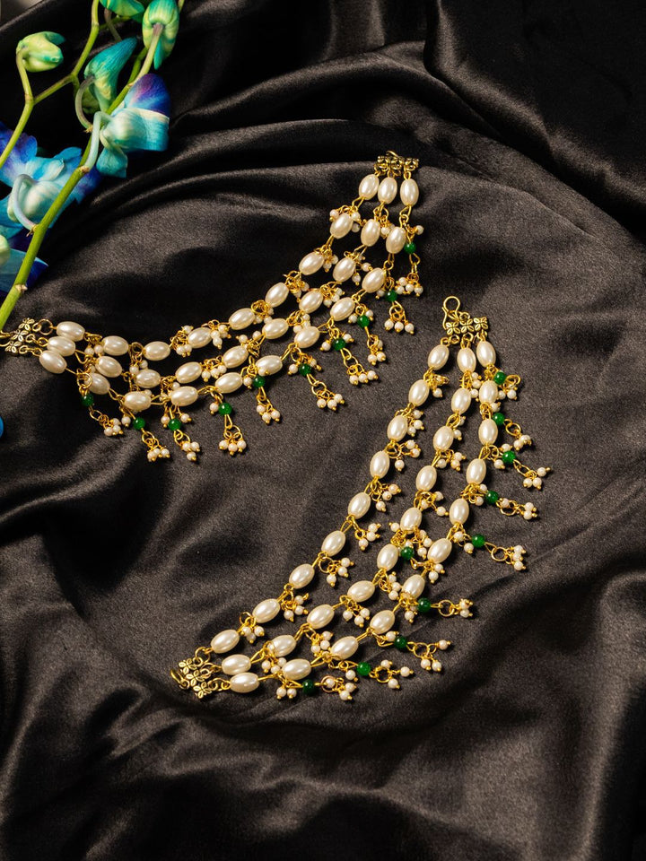 PANASH Gold-Plated Pearls Beaded Contemporary Ear Chain