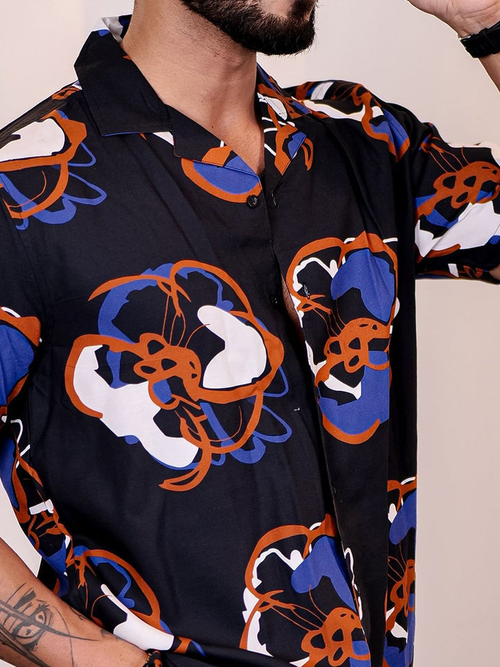 Eszett Graphic Printed Spread Collar Lengan Pendek Baju Kasual Fit Biasa